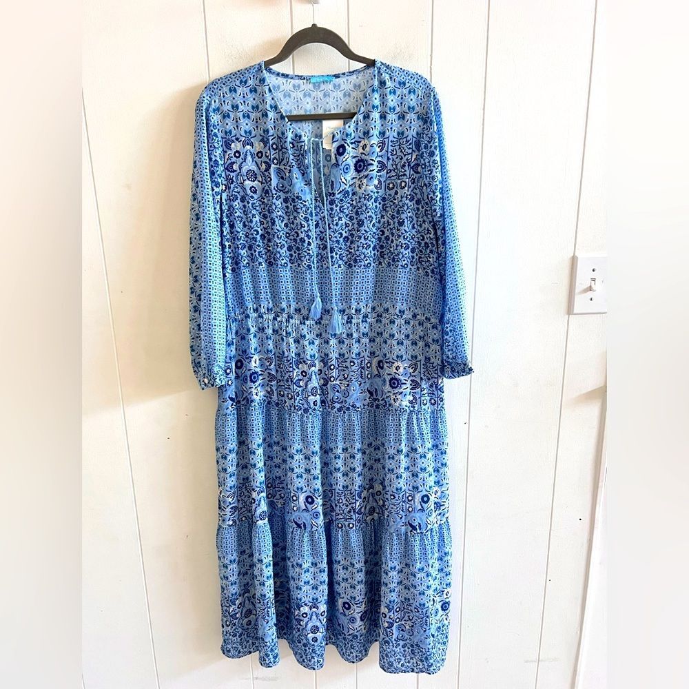 NWT J.McLaughlin Blue Hortense tiered floral midi dress